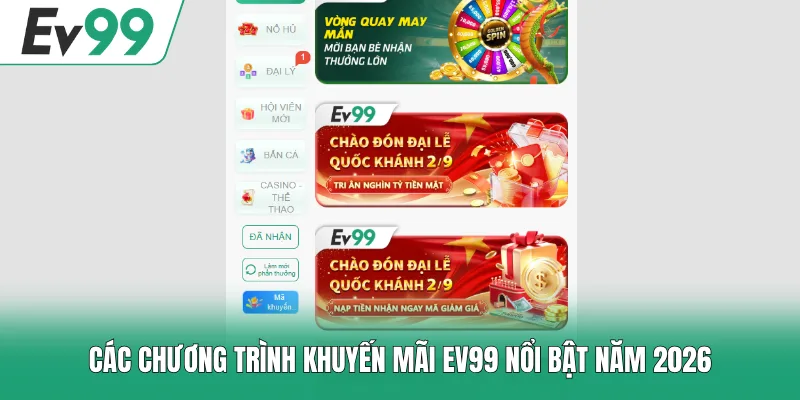 Các chương trình khuyến mãi EV99 nổi bật năm 2026