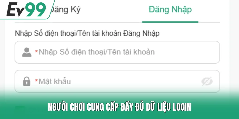 Người chơi cung cấp đầy đủ dữ liệu login